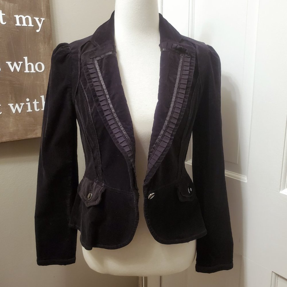WHBM Black Corduroy Peplum Blazer Size 4 - Picture 3 of 8